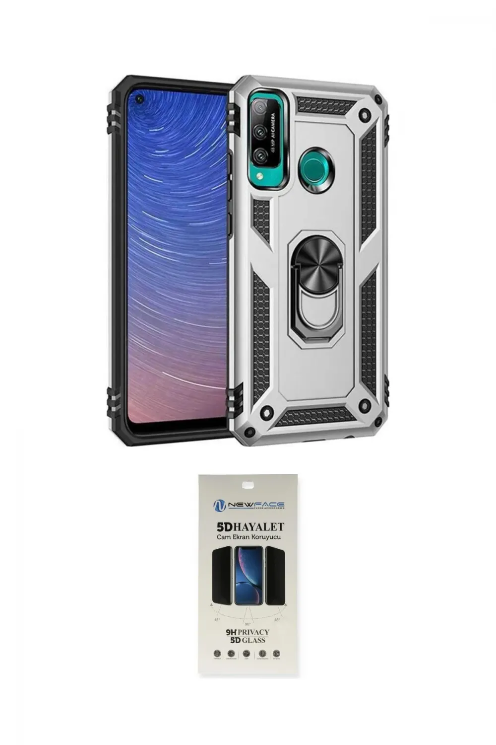 ieg™ P40 Lite E Kılıf Ahenk Klasik Koleksiyonu - Siyah 5D Hayalet Cam Ekran Koruyucu
