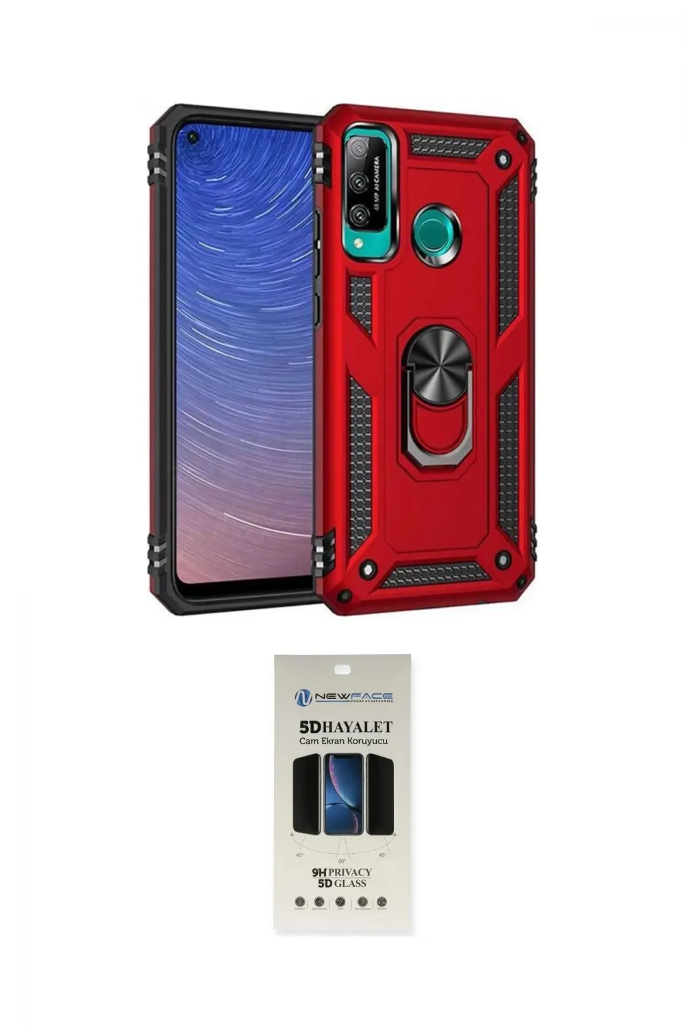 ieg™ P40 Lite E Kılıf Ahenk Klasik Koleksiyonu - Siyah 5D Hayalet Cam Ekran Koruyucu