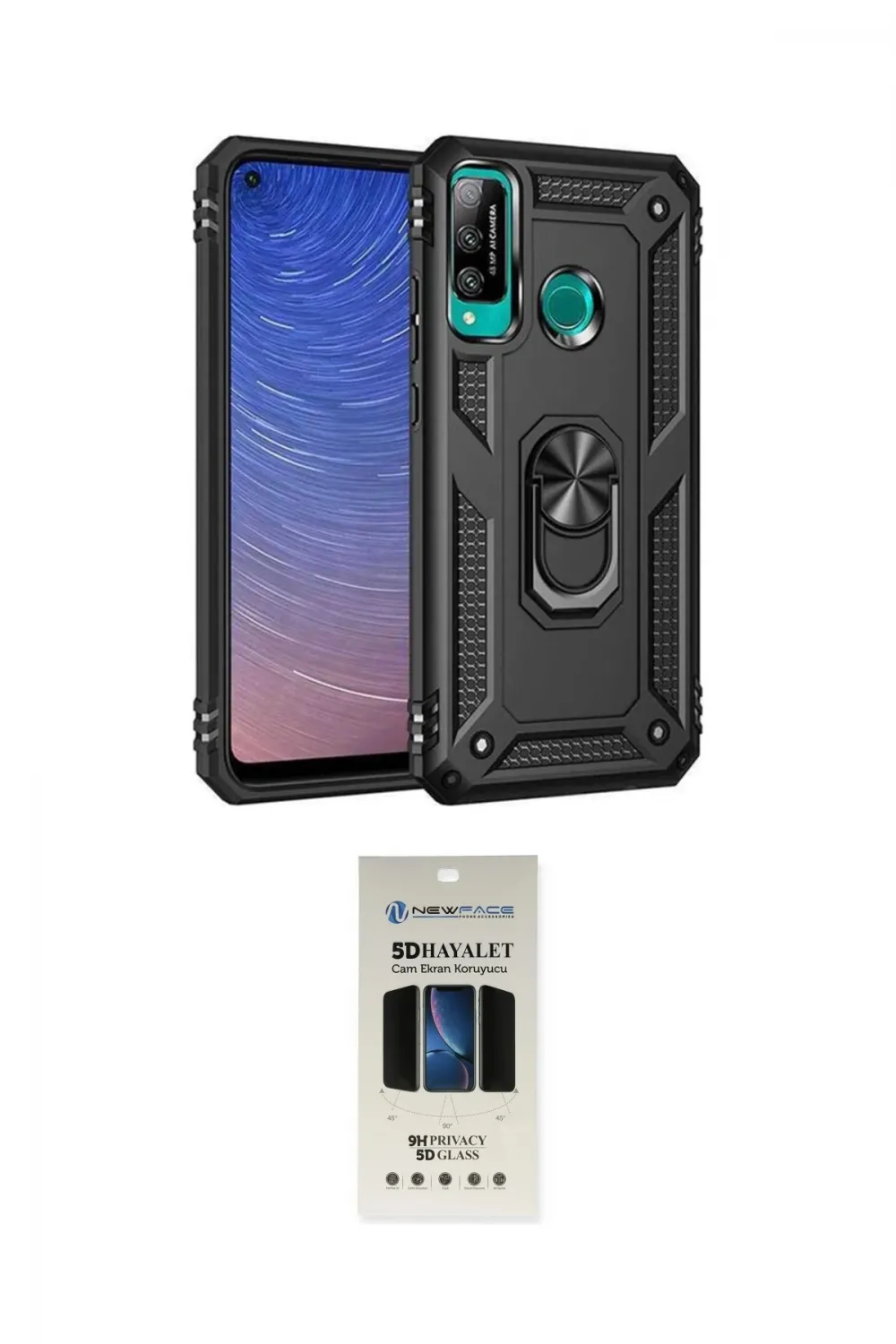 ieg™ P40 Lite E Kılıf Ahenk Klasik Koleksiyonu - Siyah 5D Hayalet Cam Ekran Koruyucu