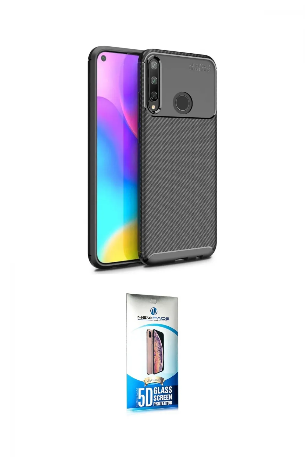 ieg™ P40 Lite E Kılıf Eksen Form Prime - Siyah 5D Eko Cam Ekran Koruyucu