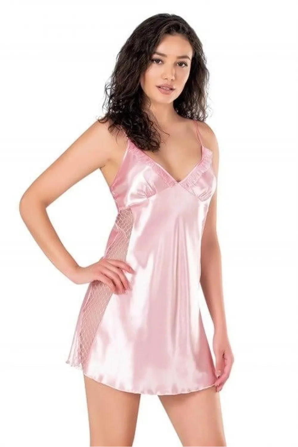 Pembe Kısa Saten Gecelik 8105