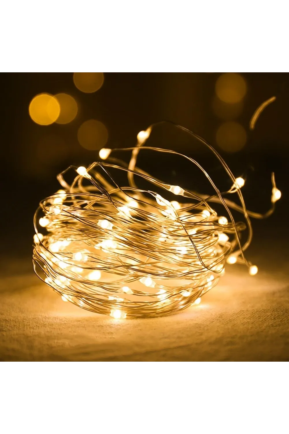 Peri Led Işık 10 Metre (Sarı) Pilli Aydınlatma Şerit Led Saçak Spot Süsleme