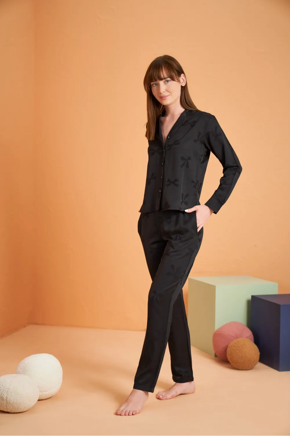 ieg™ Pjs 28042 Kadın Uzun Kol Boydan Düğmeli Pijama Takımı