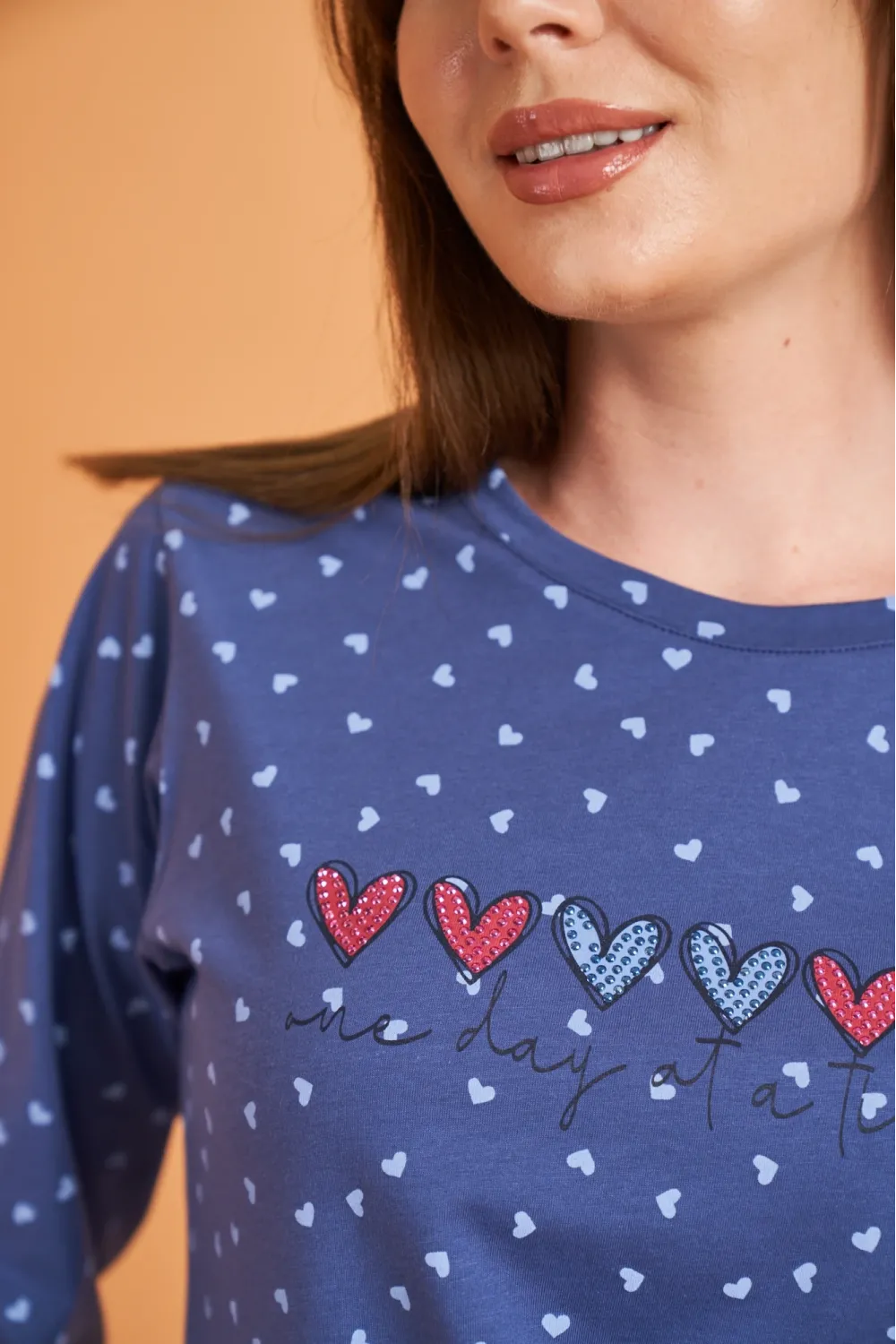 ieg™ PJS 28081 Kadın Uzun Kol Yuvarlak Yaka Kalpli Pijama Takım