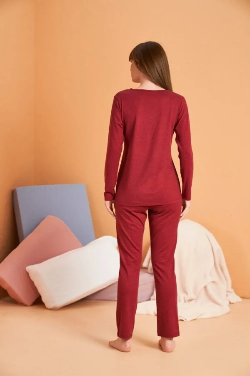 ieg™ PJS 28091 Kadın V Yaka Uzun Kol Pijama Takımı