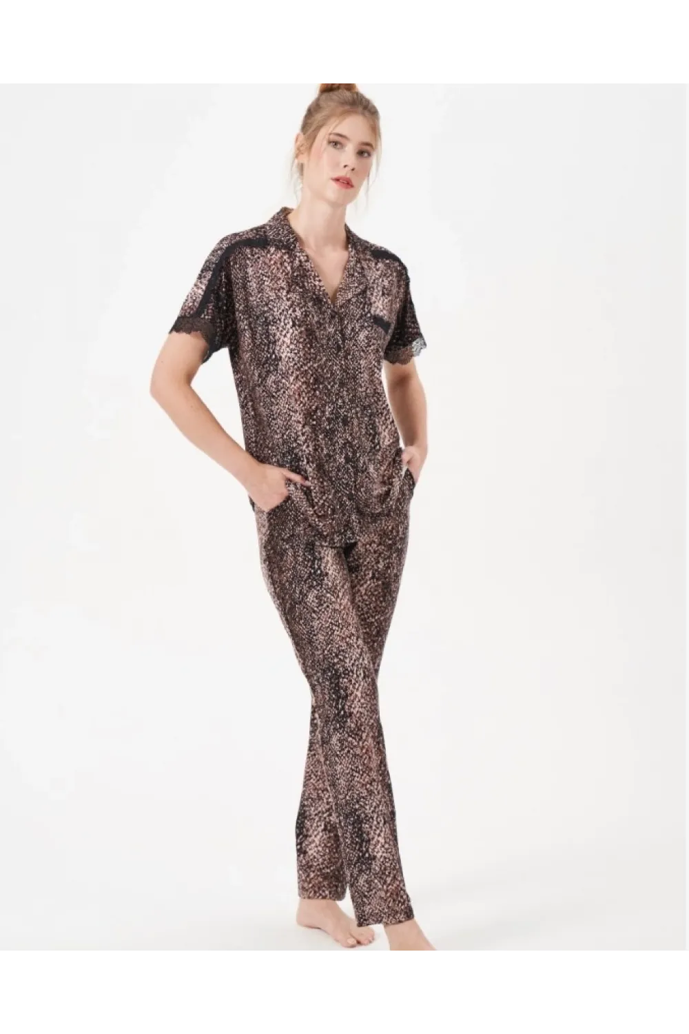 ieg™ Pjs 29068 Kadın Kısa Kollu Düğmeli Pijama Takım
