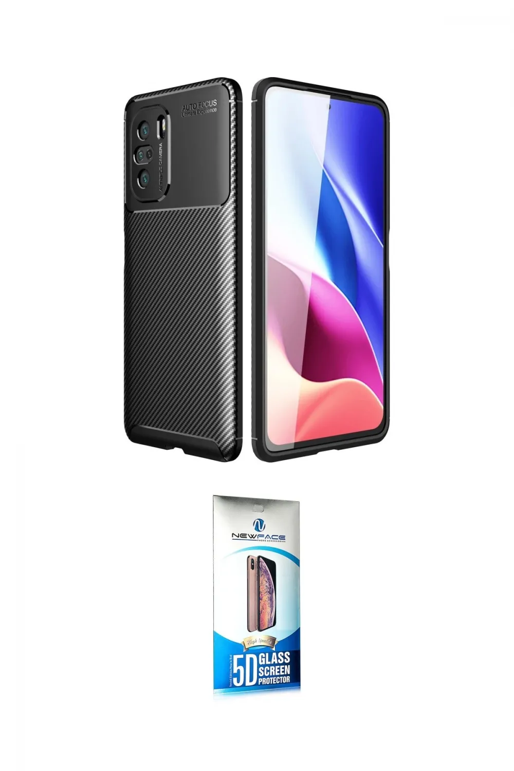 ieg™ Poco F3 Kılıf Eksen Form Prime - Siyah 5D Eko Cam Ekran Koruyucu