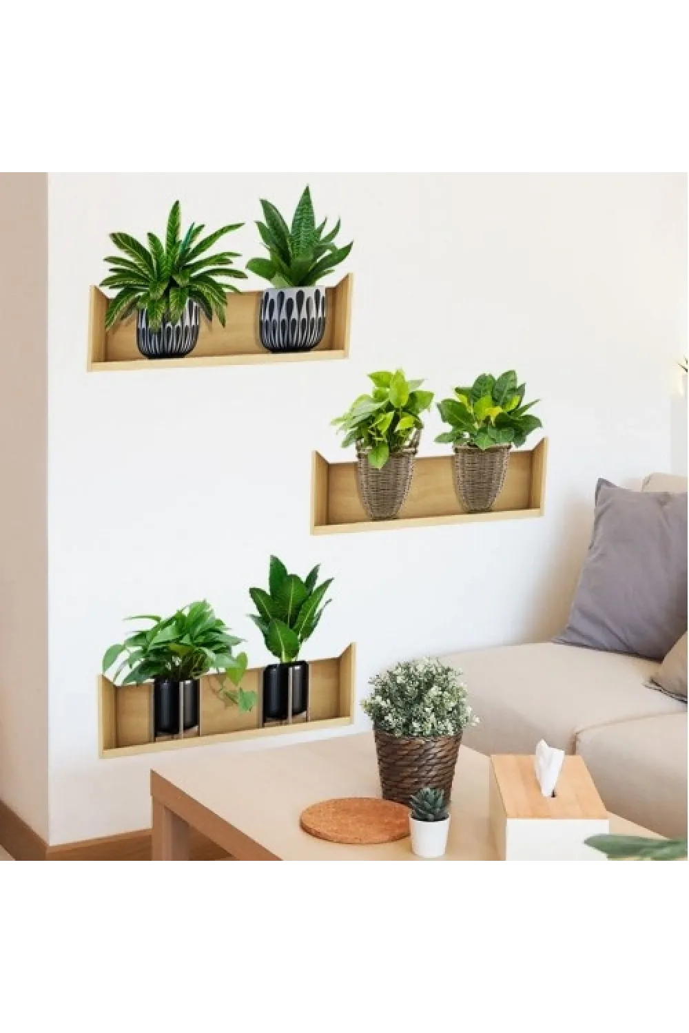 Raflı Bitki Tasarımlı Yapışkanlı Sticker 20*30 cm 3lü Set