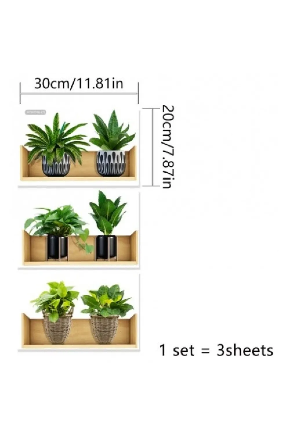 Raflı Bitki Tasarımlı Yapışkanlı Sticker 20*30 cm 3lü Set