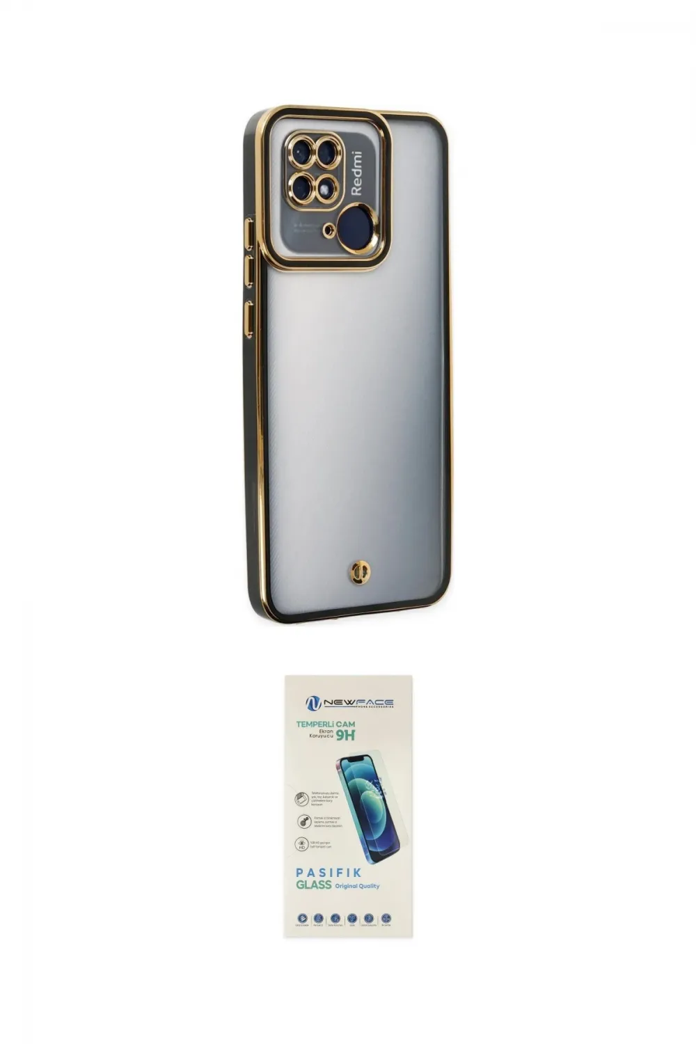 ieg™ Redmi 10C Kılıf Çekirdek Klasik Serisi - Şeffaf Pasifik Cam Ekran Koruyucu