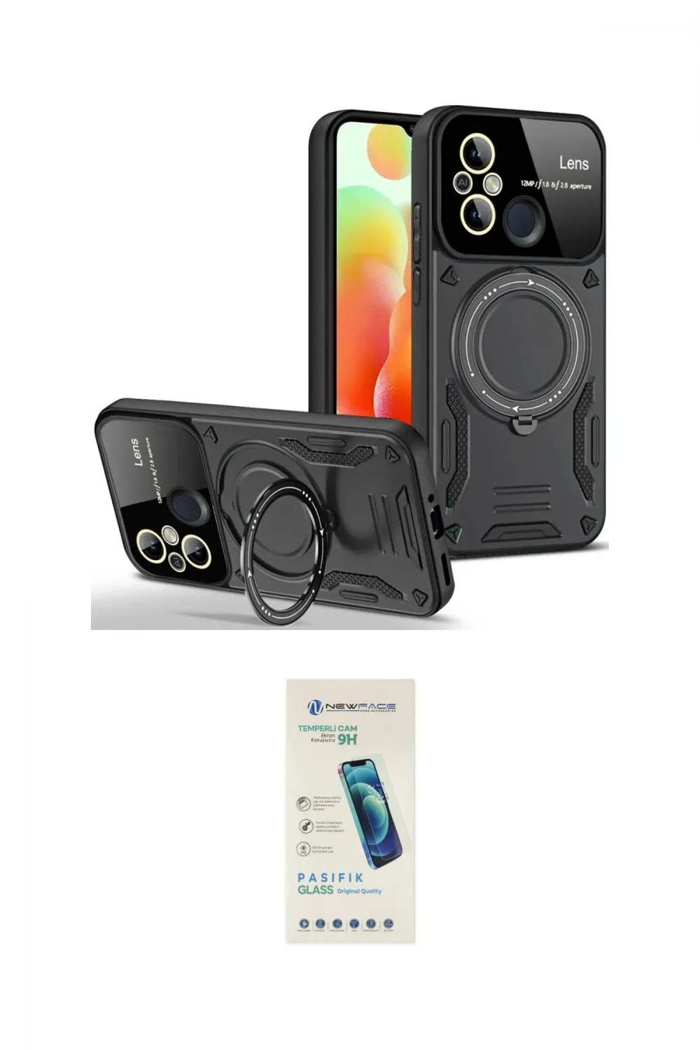 ieg™ Redmi 12C Kılıf Kıvılcım Modern Serisi - Şeffaf Pasifik Cam Ekran Koruyucu