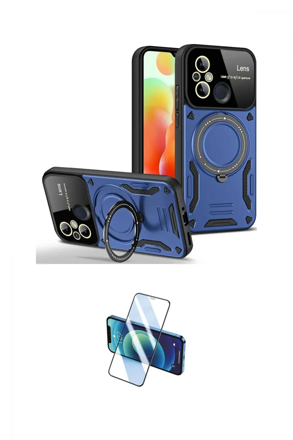 ieg™ Redmi 12C Kılıf Kıvılcım Modern Serisi - Siyah 3D Antistatik Cam Ekran Koruyucu