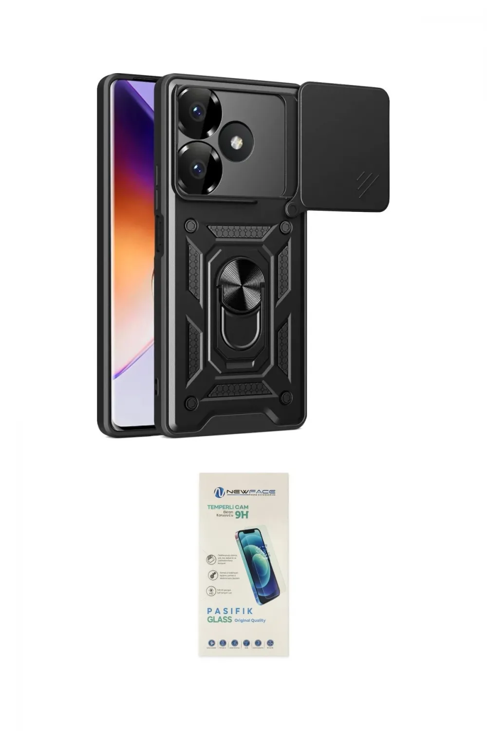 ieg™ Redmi 13 4G Kılıf Ahenk Klasik - Şeffaf Pasifik Cam Ekran Koruyucu