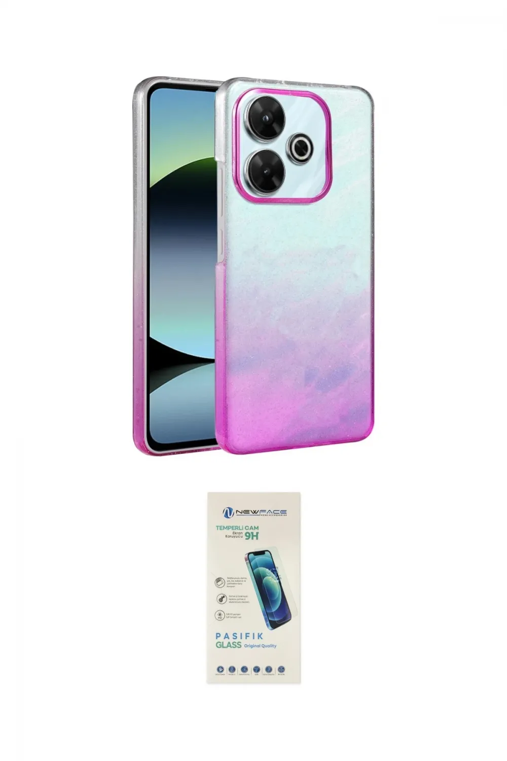 ieg™ Redmi 13 4G Kılıf Kıvılcım Minimal Özel Seri - Şeffaf Pasifik Cam Ekran Koruyucu