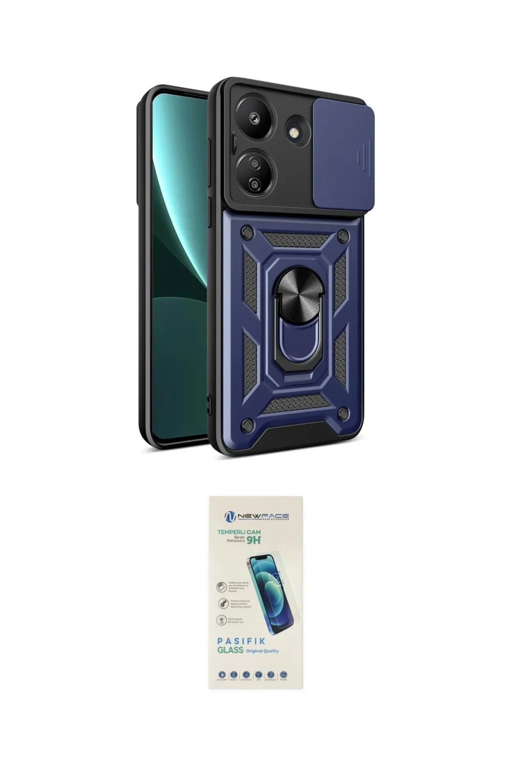 ieg™ Redmi 13C Kılıf Ahenk Klasik - Şeffaf Pasifik Cam Ekran Koruyucu