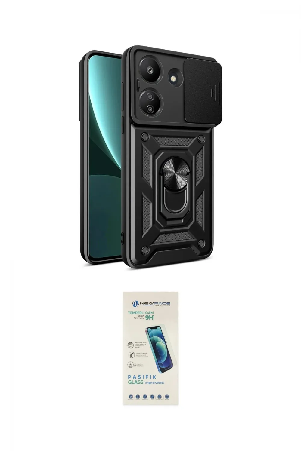 ieg™ Redmi 13C Kılıf Ahenk Klasik - Şeffaf Pasifik Cam Ekran Koruyucu