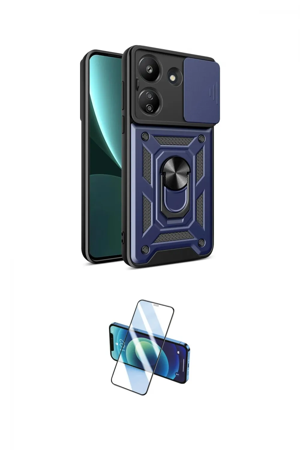ieg™ Redmi 13C Kılıf Ahenk Klasik - Siyah 3D Antistatik Cam Ekran Koruyucu
