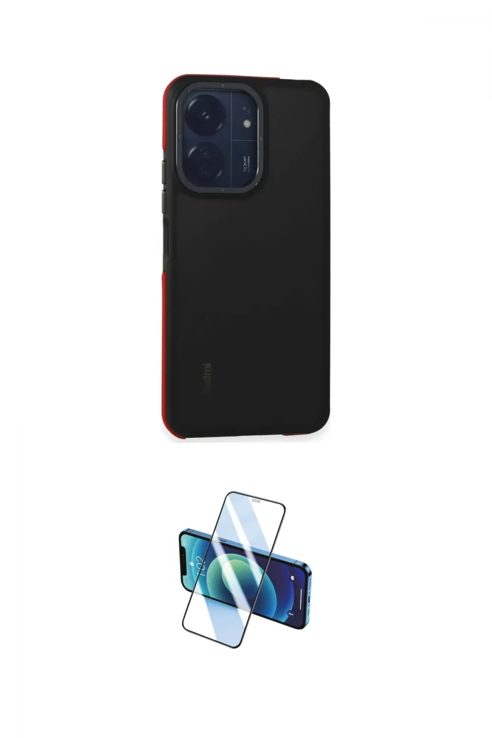 ieg™ Redmi 13C Kılıf Eksen Işık - Siyah 3D Antistatik Cam Ekran Koruyucu