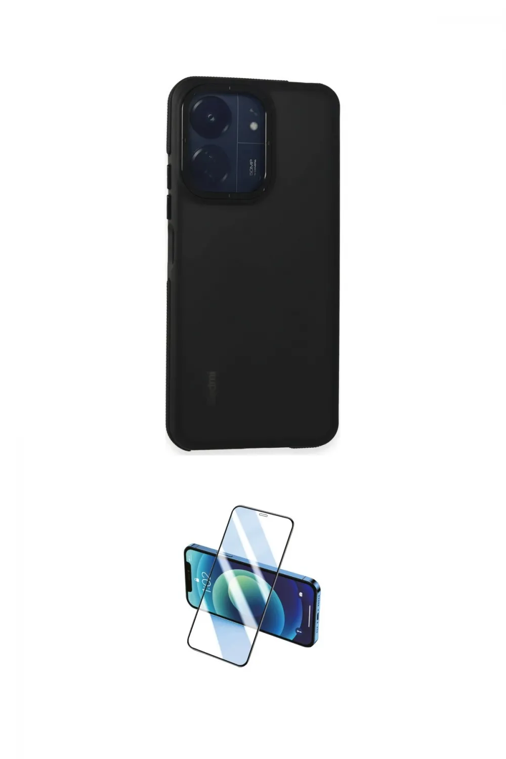 ieg™ Redmi 13C Kılıf Eksen Işık - Siyah 3D Antistatik Cam Ekran Koruyucu