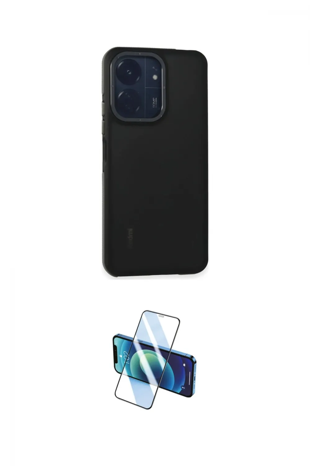 ieg™ Redmi 13C Kılıf Eksen Işık - Siyah 3D Antistatik Cam Ekran Koruyucu
