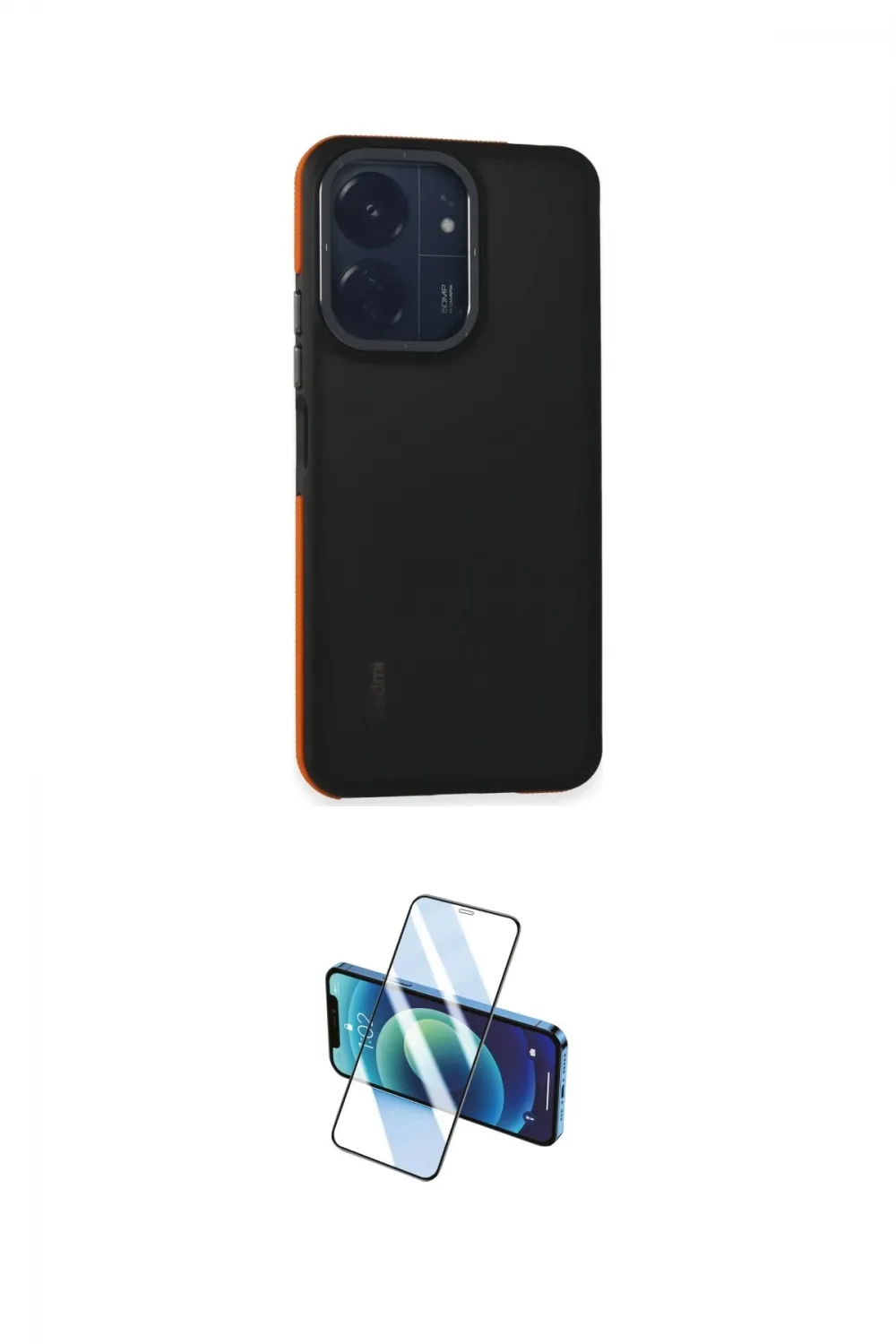 ieg™ Redmi 13C Kılıf Eksen Işık - Siyah 3D Antistatik Cam Ekran Koruyucu