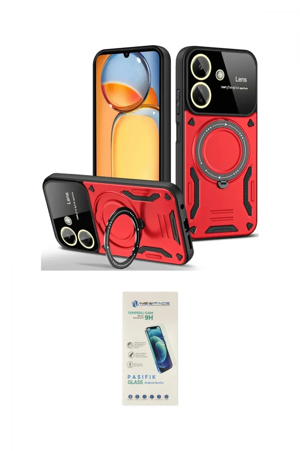 ieg™ Redmi 13C Kılıf Kıvılcım Modern Serisi - Şeffaf Pasifik Cam Ekran Koruyucu