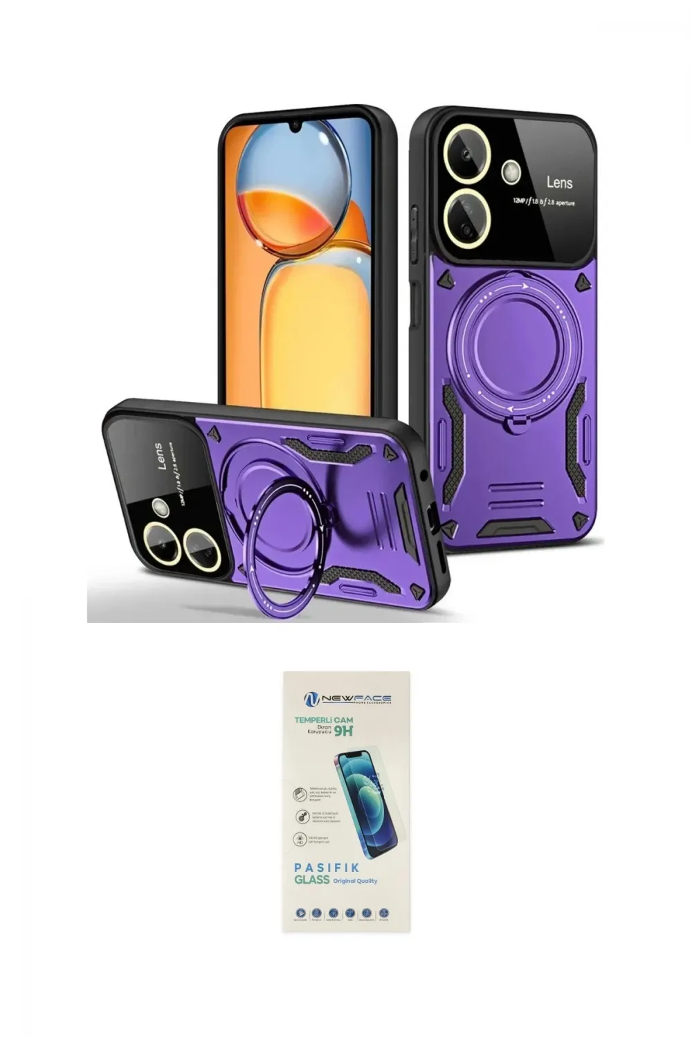 ieg™ Redmi 13C Kılıf Kıvılcım Modern Serisi - Şeffaf Pasifik Cam Ekran Koruyucu
