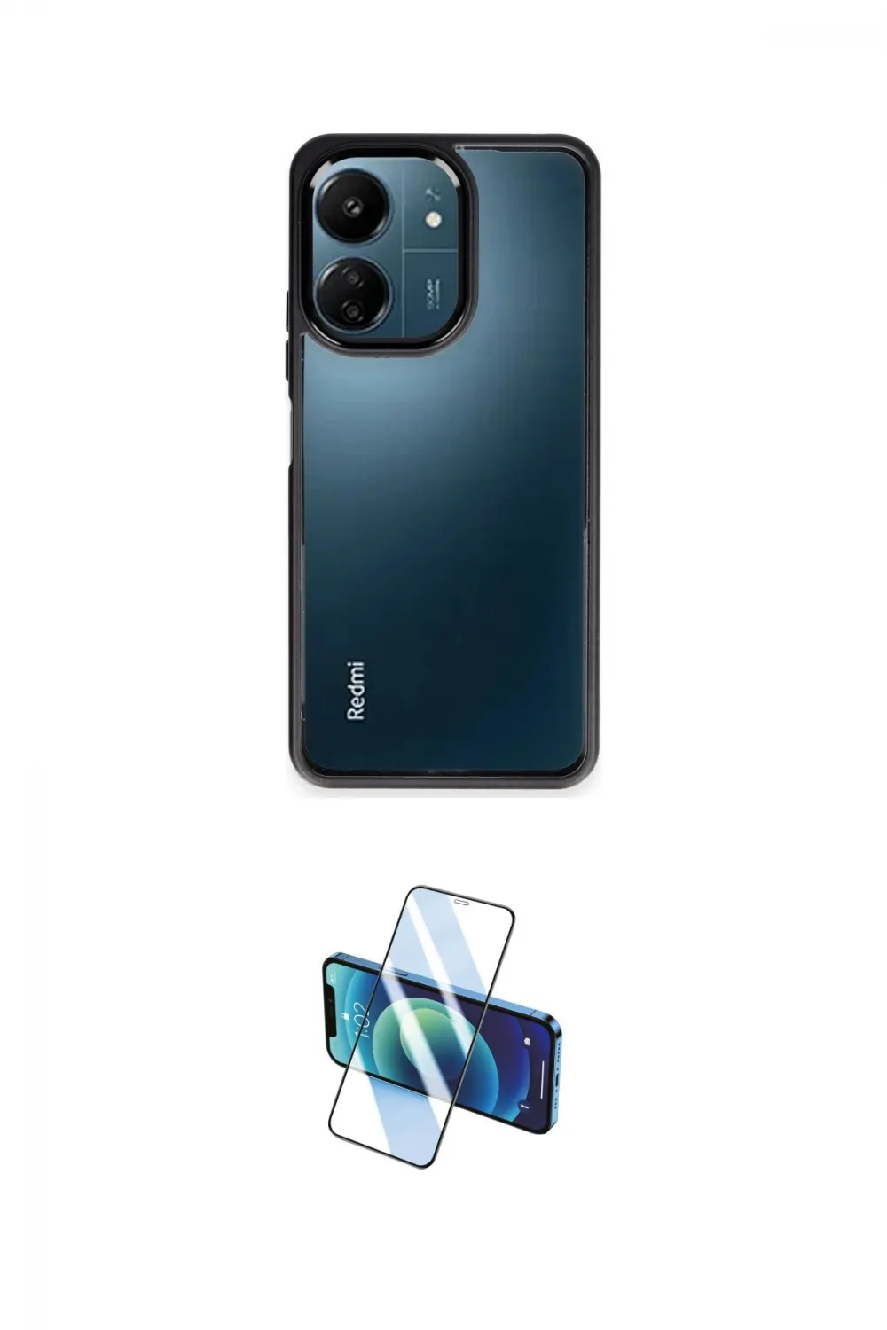 ieg™ Redmi 13C Kılıf Nova Işık Serisi - Siyah 3D Antistatik Cam Ekran Koruyucu