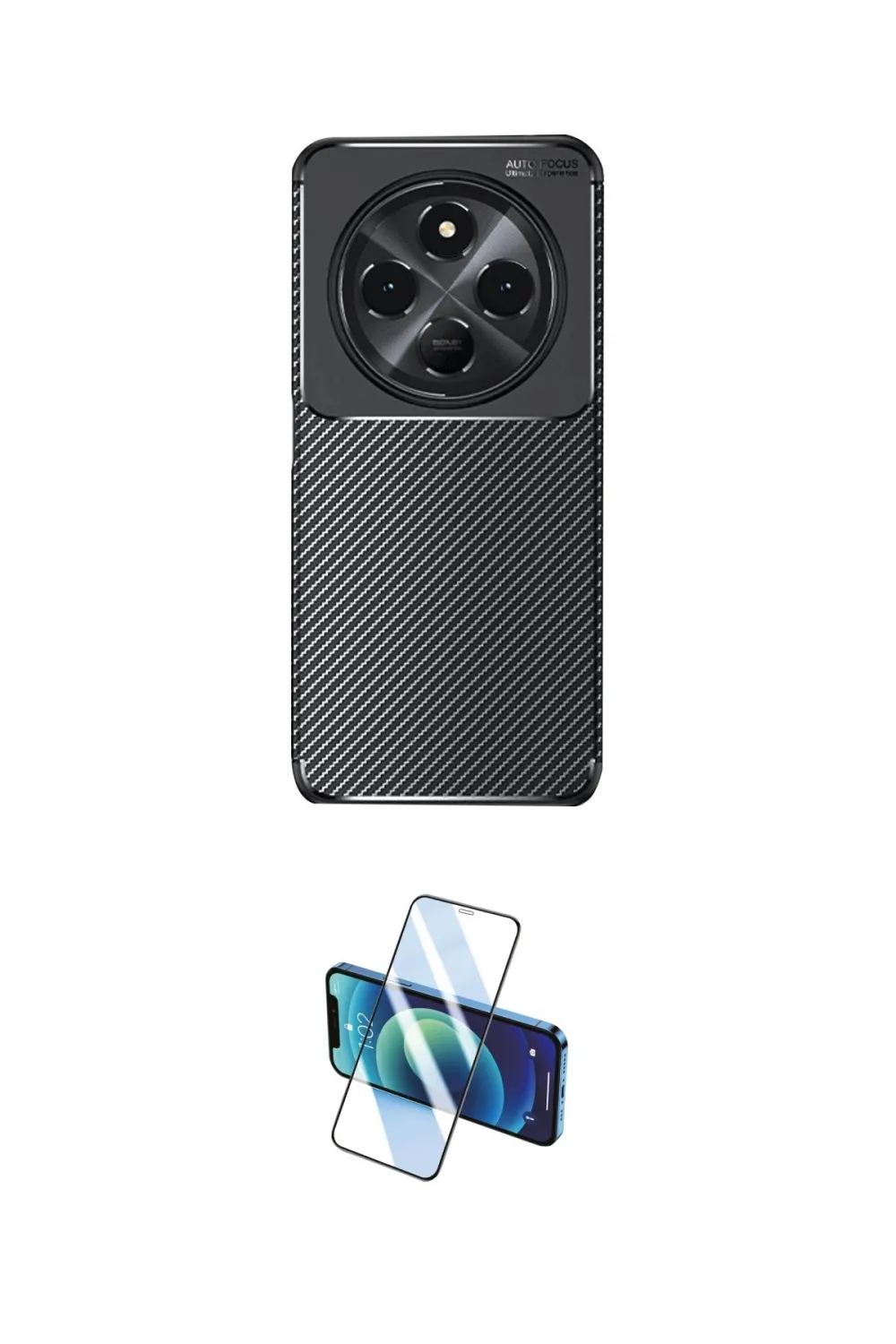 ieg™ Redmi 14C Kılıf Eksen Form Prime - Siyah 3D Antistatik Cam Ekran Koruyucu
