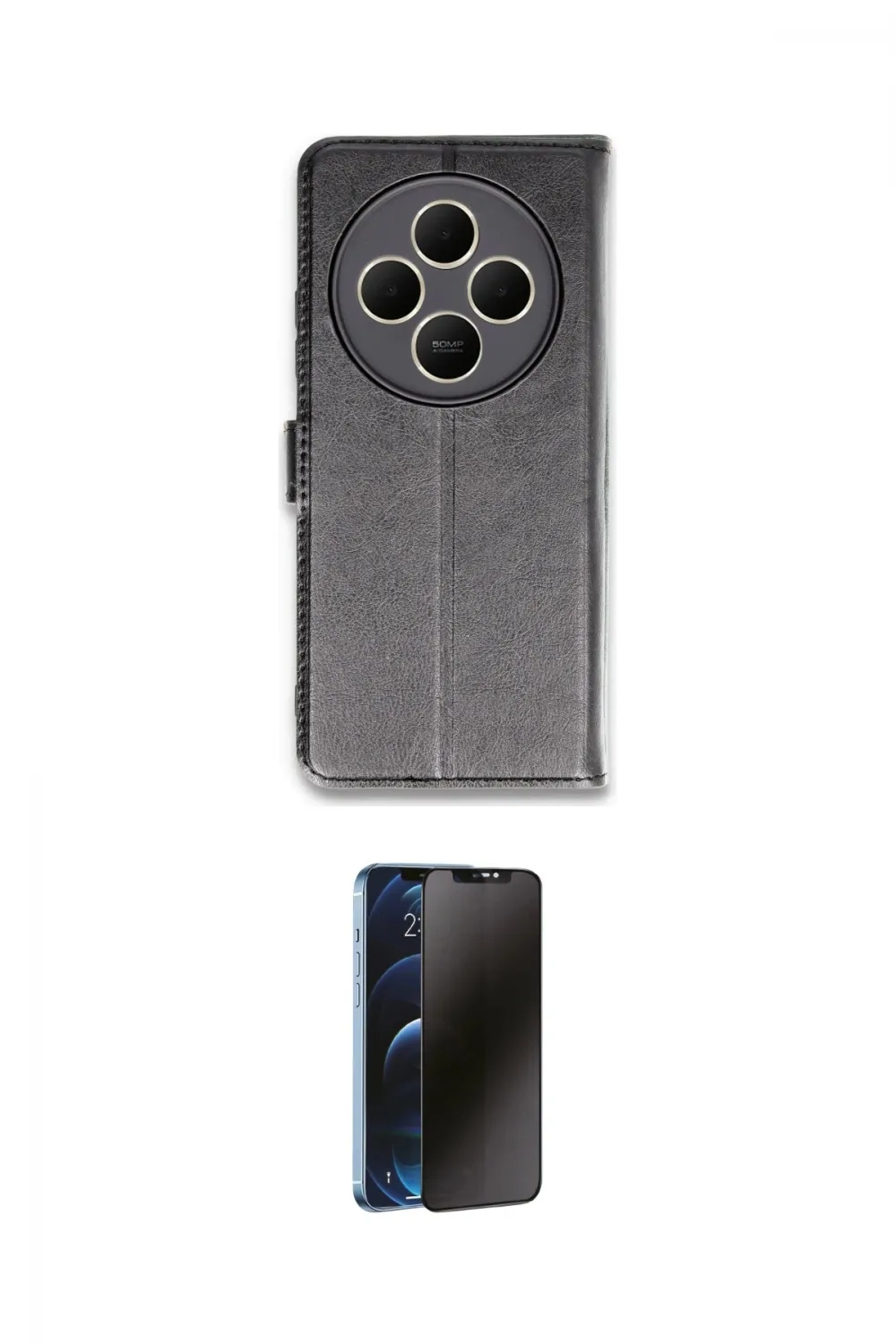 ieg™ Redmi 14C Kılıf Siluet Işık Serisi - Siyah 3D Antistatik Hayalet Cam Ekran Koruyucu