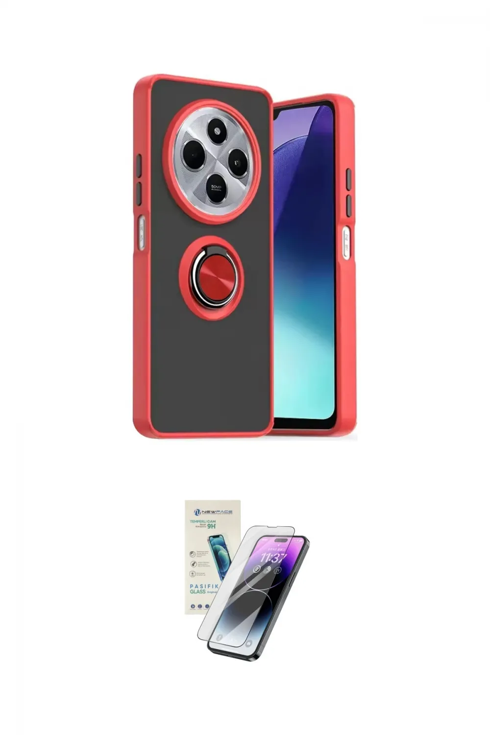 ieg™ Redmi 14C Kılıf Yörünge Çizgi - Şeffaf Pasifik Cam Ekran Koruyucu