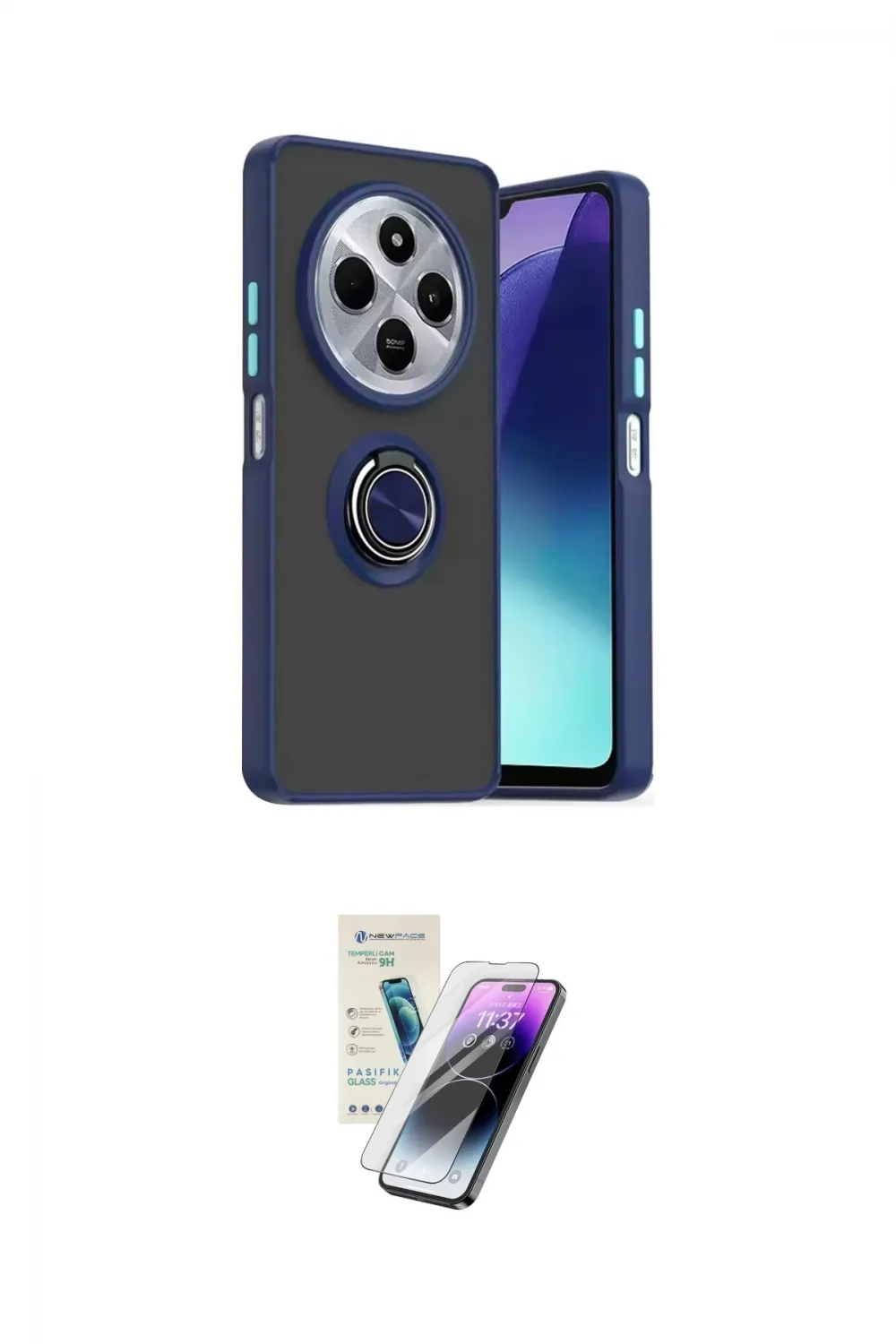 ieg™ Redmi 14C Kılıf Yörünge Çizgi - Şeffaf Pasifik Cam Ekran Koruyucu