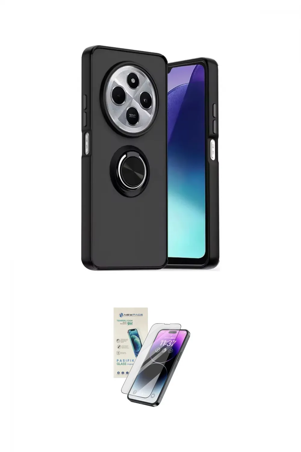 ieg™ Redmi 14C Kılıf Yörünge Çizgi - Şeffaf Pasifik Cam Ekran Koruyucu