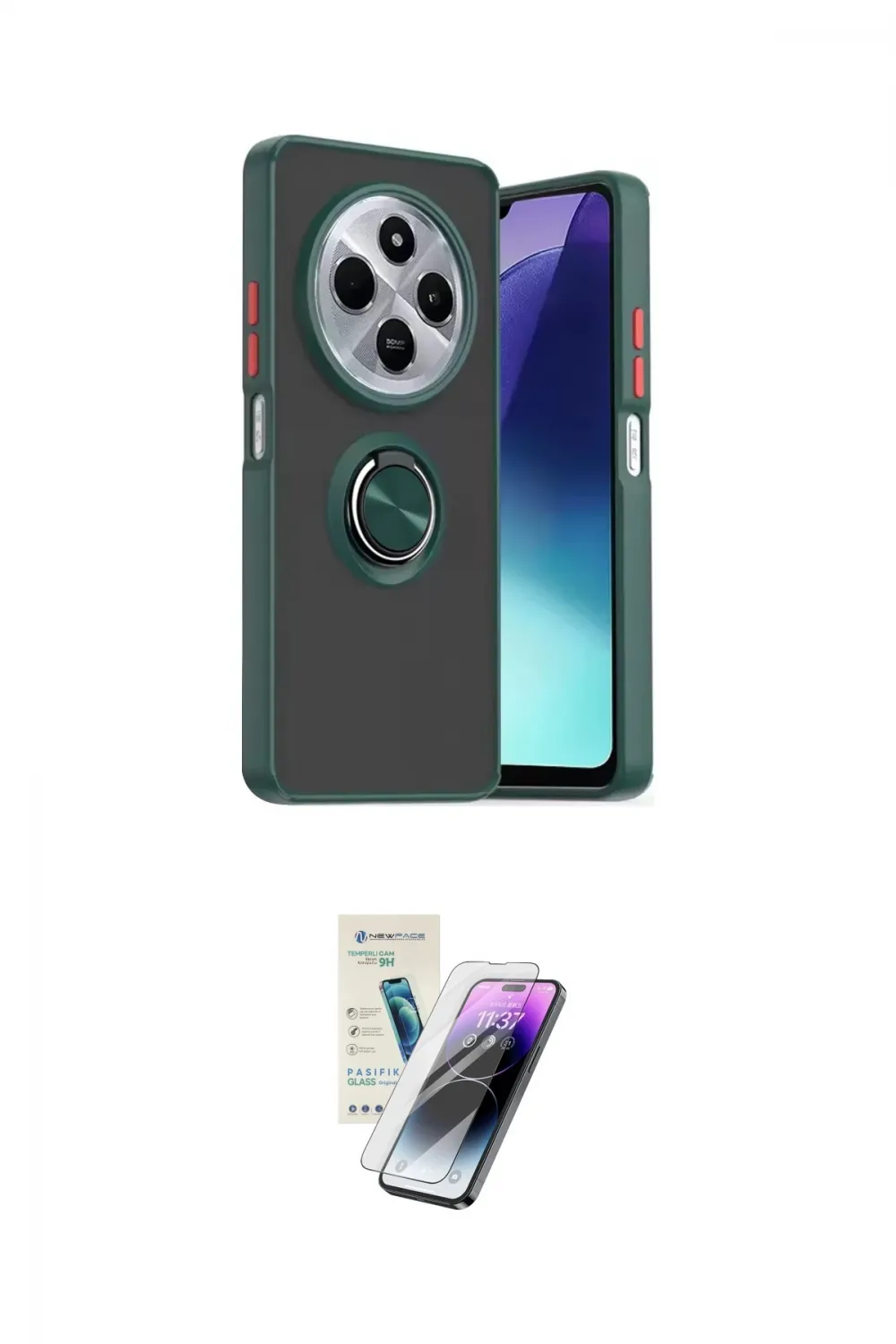 ieg™ Redmi 14C Kılıf Yörünge Çizgi - Şeffaf Pasifik Cam Ekran Koruyucu