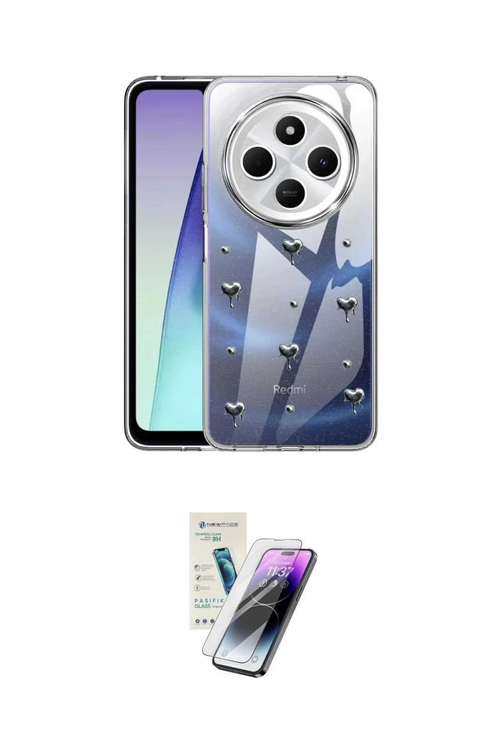 ieg™ Redmi 14C Kılıf Yörünge Form - Şeffaf Pasifik Cam Ekran Koruyucu
