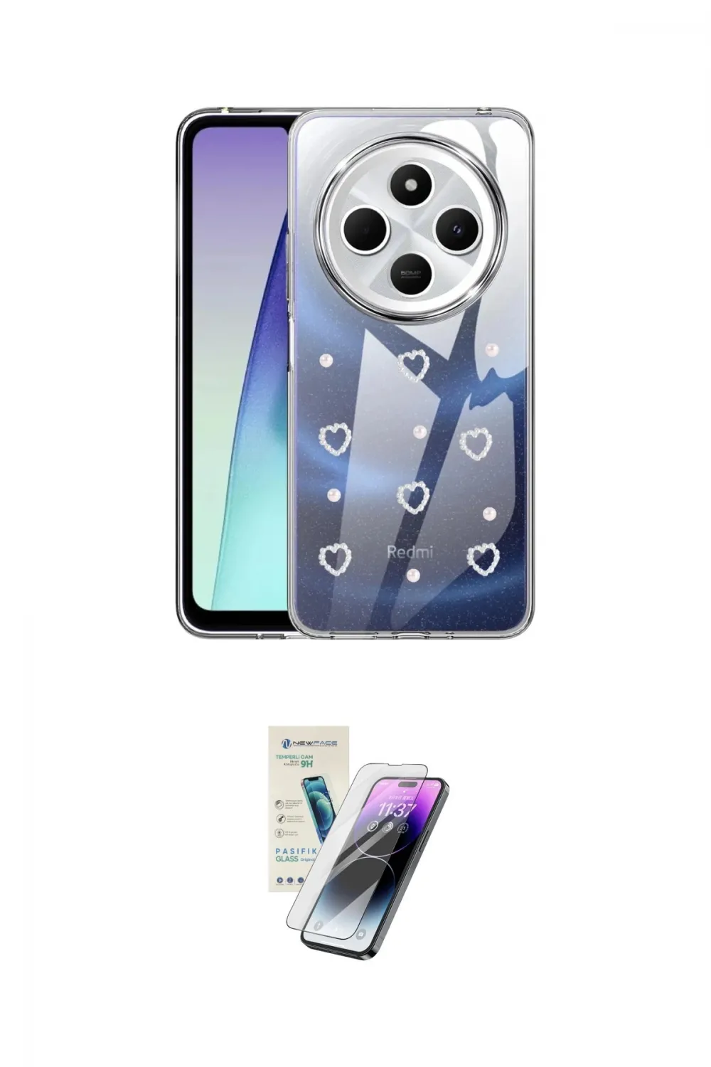 ieg™ Redmi 14C Kılıf Yörünge Form - Şeffaf Pasifik Cam Ekran Koruyucu