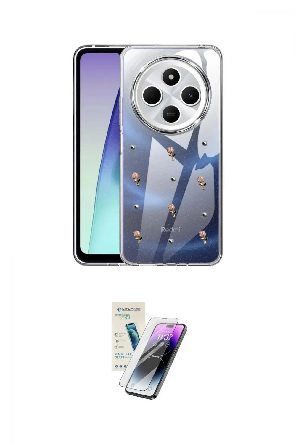 ieg™ Redmi 14C Kılıf Yörünge Form - Şeffaf Pasifik Cam Ekran Koruyucu
