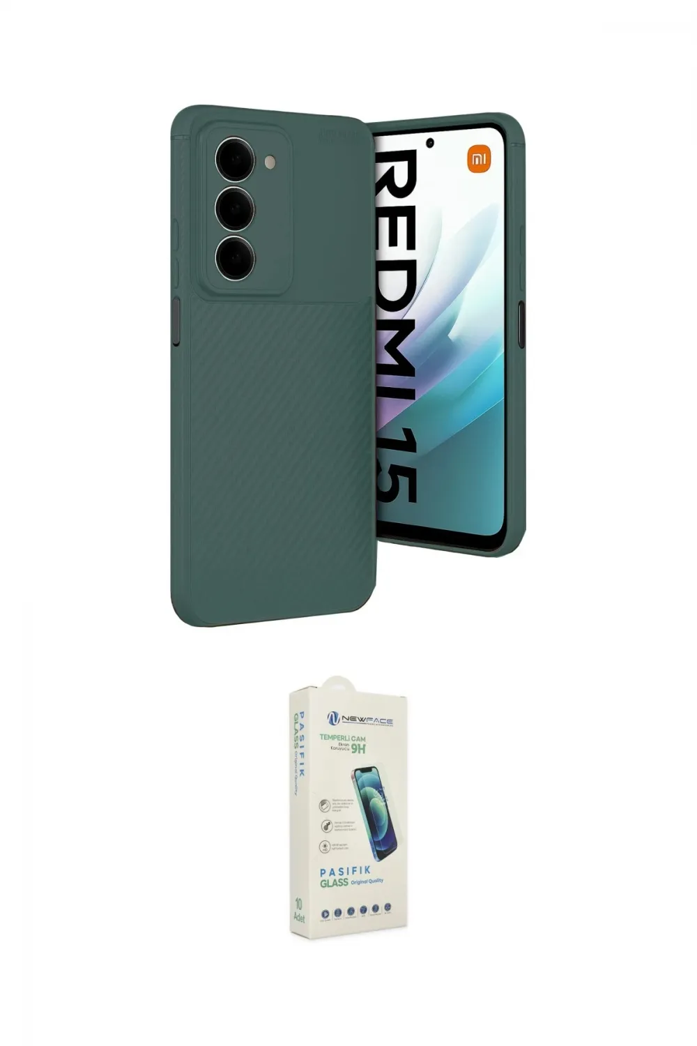 ieg™ Redmi 15 4G Kılıf Eksen Form Prime - Şeffaf Pasifik Cam Ekran Koruyucu