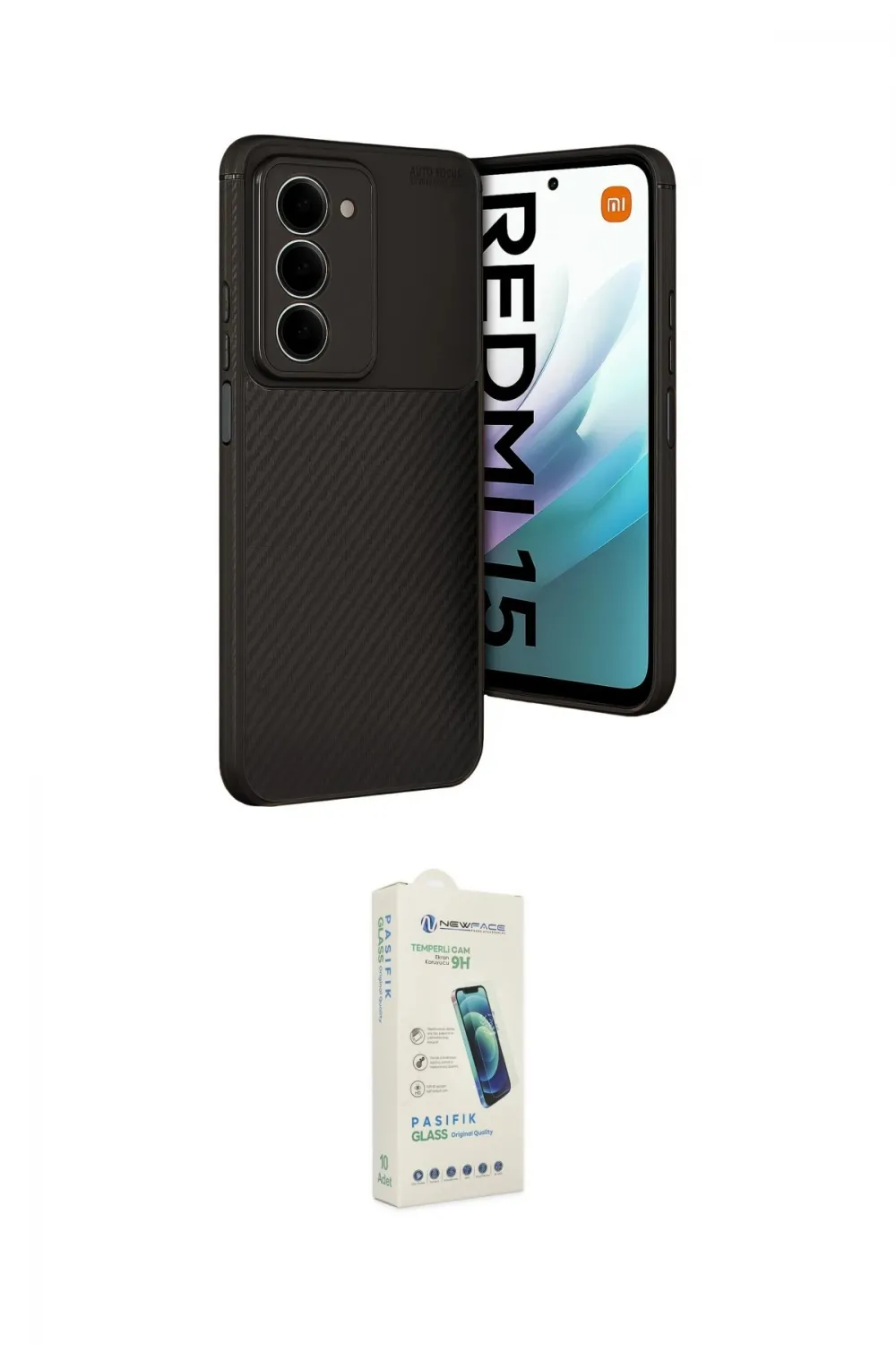ieg™ Redmi 15 4G Kılıf Eksen Form Prime - Şeffaf Pasifik Cam Ekran Koruyucu