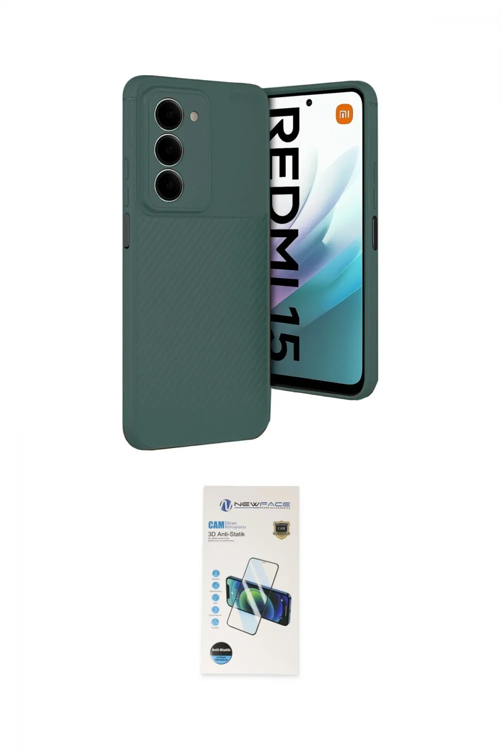ieg™ Redmi 15 4G Kılıf Eksen Form Prime - Siyah 3D Antistatik Cam Ekran Koruyucu