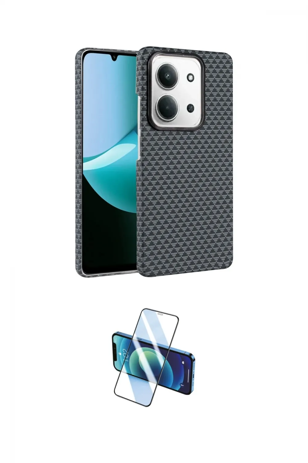 ieg™ Redmi 15C 4G Kılıf Doruk Serisi - Siyah 3D Antistatik Cam Ekran Koruyucu
