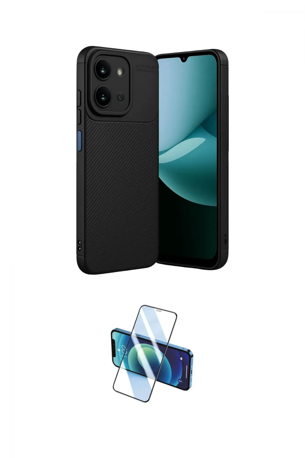 ieg™ Redmi 15C 4G Kılıf Eksen Form Prime - Siyah 3D Antistatik Cam Ekran Koruyucu