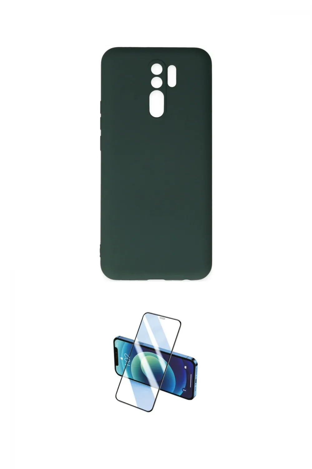 ieg™ Redmi 9 Kılıf Ahenk Serisi - Siyah 3D Antistatik Cam Ekran Koruyucu