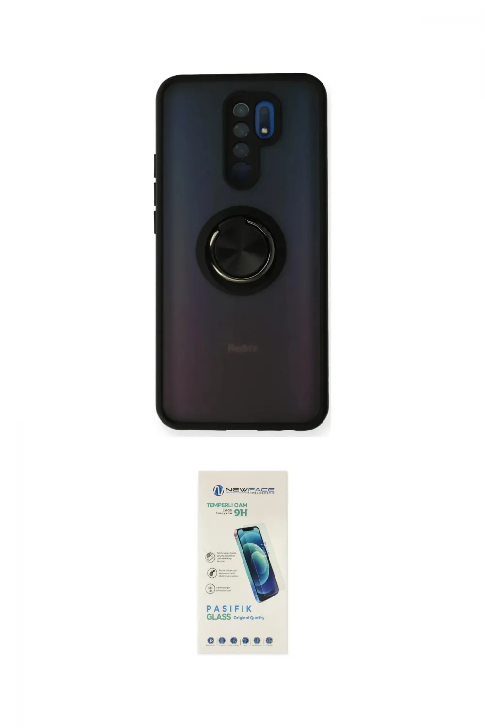 ieg™ Redmi 9 Kılıf Yörünge Çizgi - Şeffaf Pasifik Cam Ekran Koruyucu
