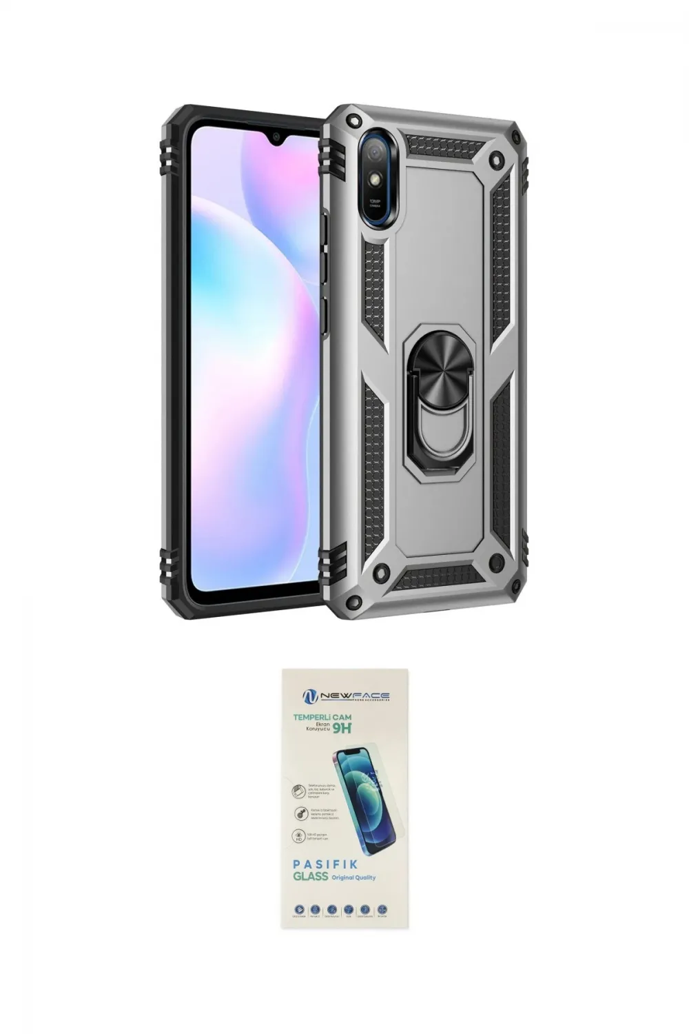 ieg™ Redmi 9A Kılıf Ahenk Klasik Koleksiyonu - Şeffaf Pasifik Cam Ekran Koruyucu