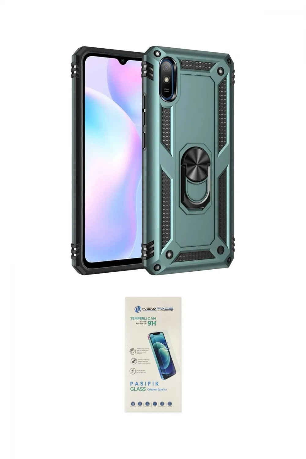 ieg™ Redmi 9A Kılıf Ahenk Klasik Koleksiyonu - Şeffaf Pasifik Cam Ekran Koruyucu
