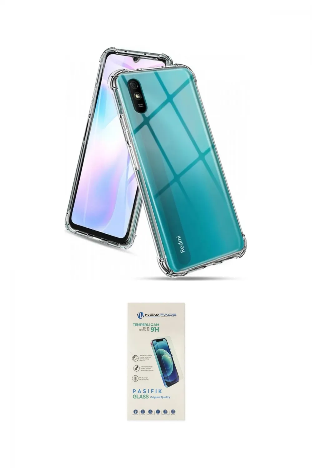 ieg™ Redmi 9A Kılıf İz Form Prime - Şeffaf Pasifik Cam Ekran Koruyucu