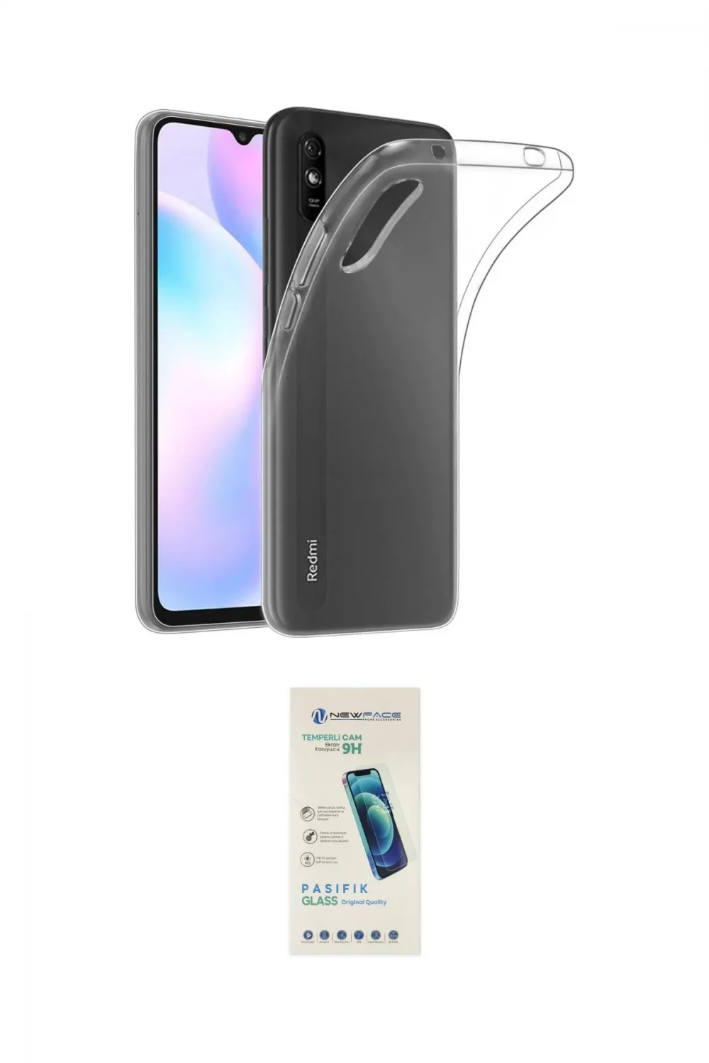 ieg™ Redmi 9A Kılıf Zirve Doku - Şeffaf Pasifik Cam Ekran Koruyucu