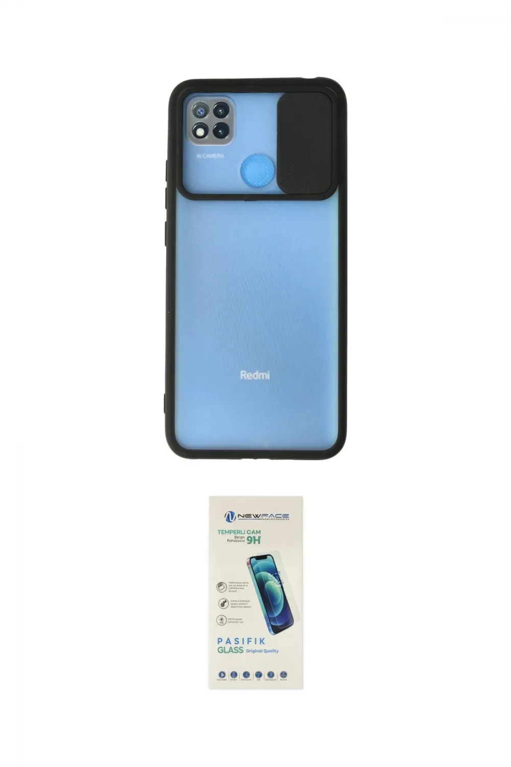 ieg™ Redmi 9C Kılıf Vadi Çizgi - Şeffaf Pasifik Cam Ekran Koruyucu