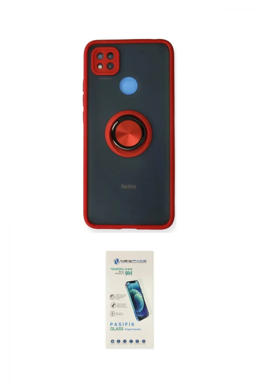 ieg™ Redmi 9C Kılıf Yörünge Çizgi - Şeffaf Pasifik Cam Ekran Koruyucu